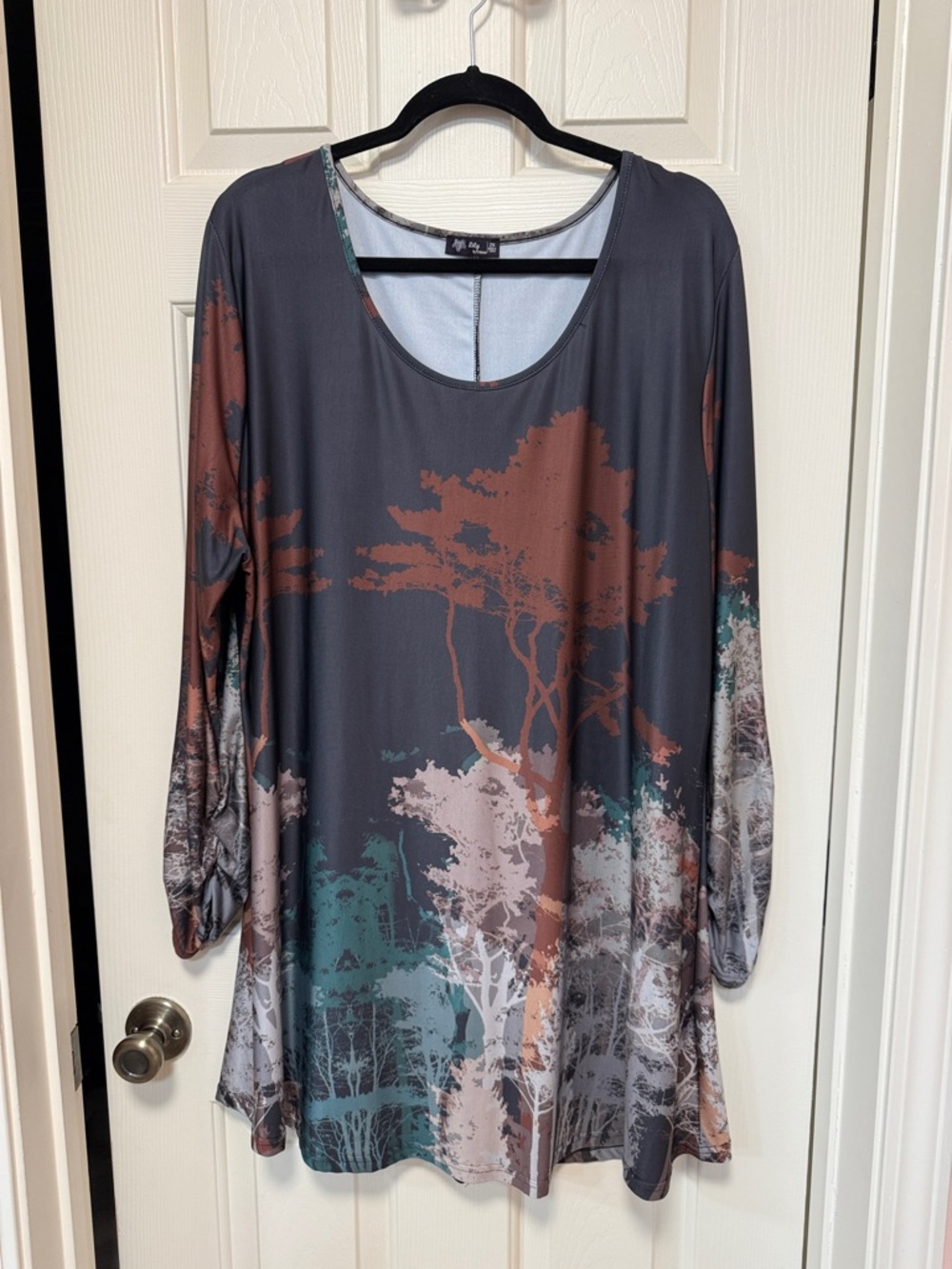 Lily Gray Tunic with Brown and Teal Forest Print